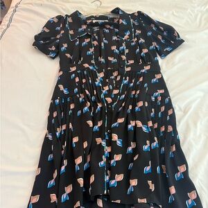 Diane Von Furstenberg Black Mini Dress with Pink and Blue Pattern